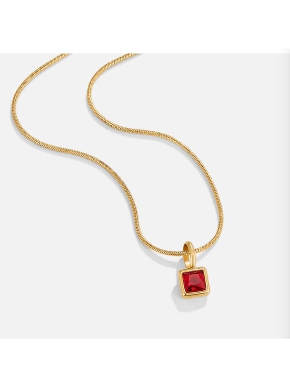 NWT Gold Necklace with Red Square Pendant